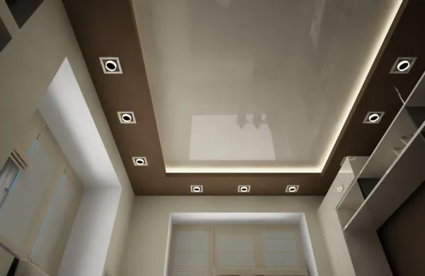 Двухуровневые натяжные потолки для зала: особенности и варианты дизайна 19