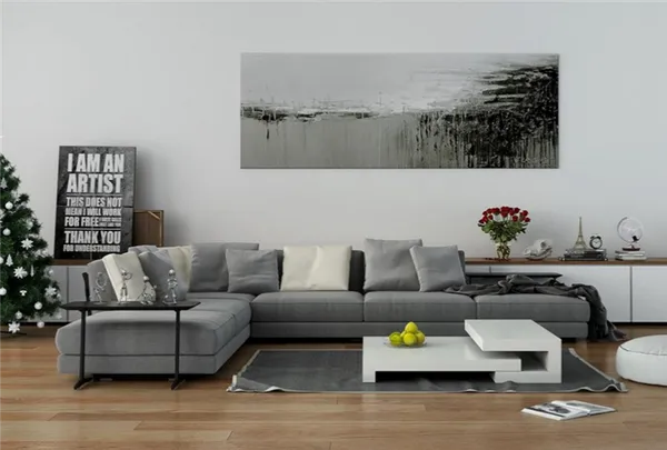 Модульный диван в интерьере гостиной, оформленной в скандинавском стиле