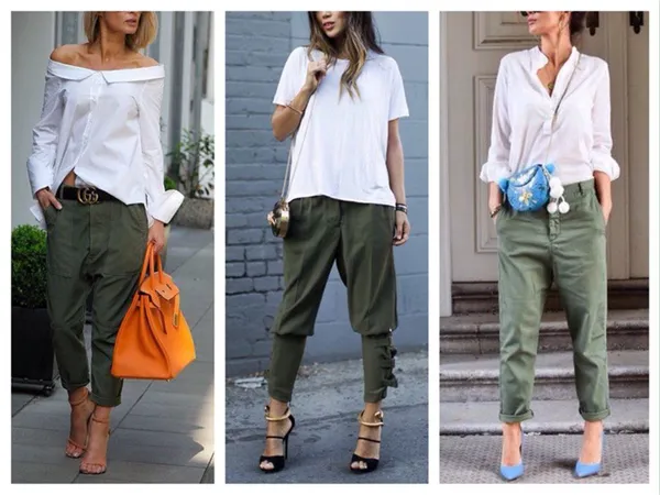 зеленые брюки с белым