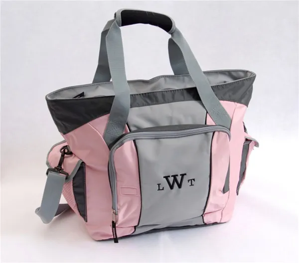 Серо-розовая женская спортивная сумка