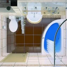 Прямоугольная ванная комната с душевой кабиной - вид сверху