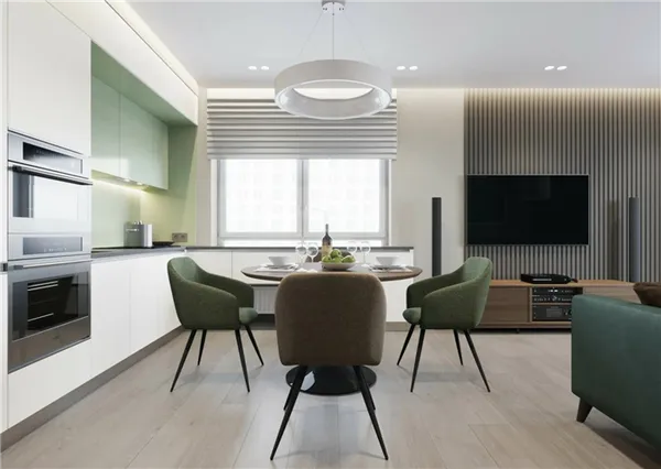 Дизайн интерьера в оливковом цвете: сочетания, стили, отделка, мебель, акценты 46