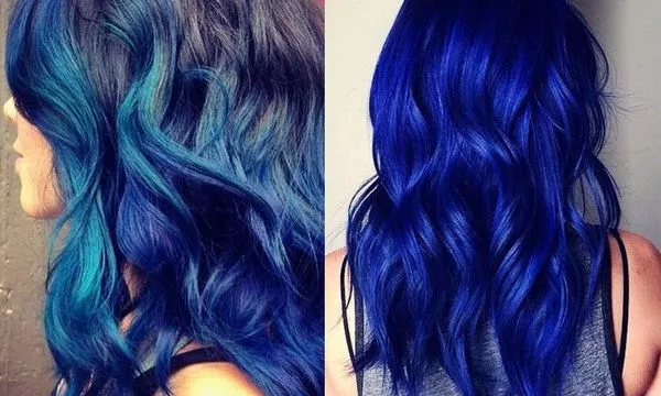 синие волосы до после