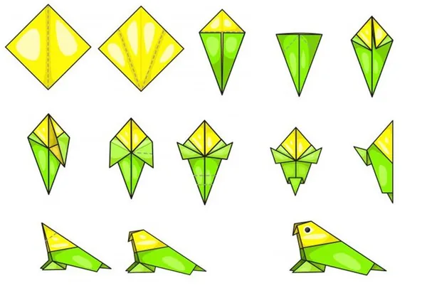 Схема-сборка волнистого попугая в технике оригами