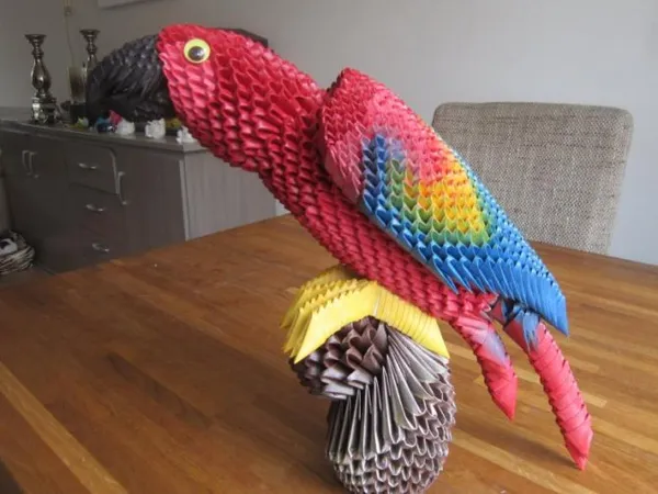 Как сделать оригами попугай - делаем поделку с детьми быстро и просто из модульных элементов 21