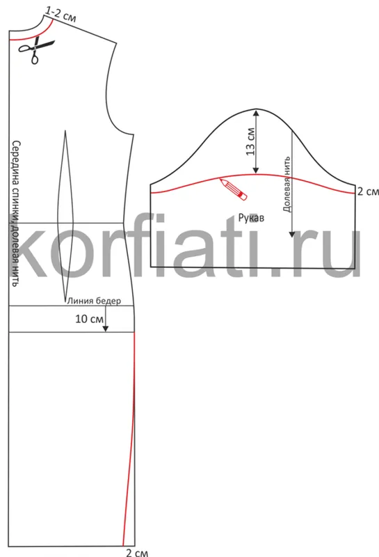Моделирование спинки и выкройки рукава к платью футляр