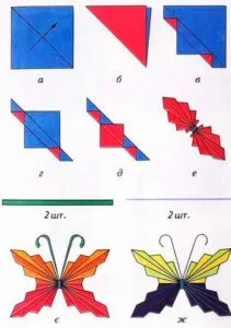 Бабочка оригами из бумаги, схема