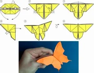 Бабочка оригами из бумаги, схема