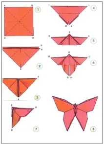 Бабочка оригами из бумаги, схема