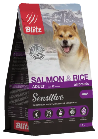 Blitz Sensitive Salmon & Rice сухой корм для взрослых собак всех пород