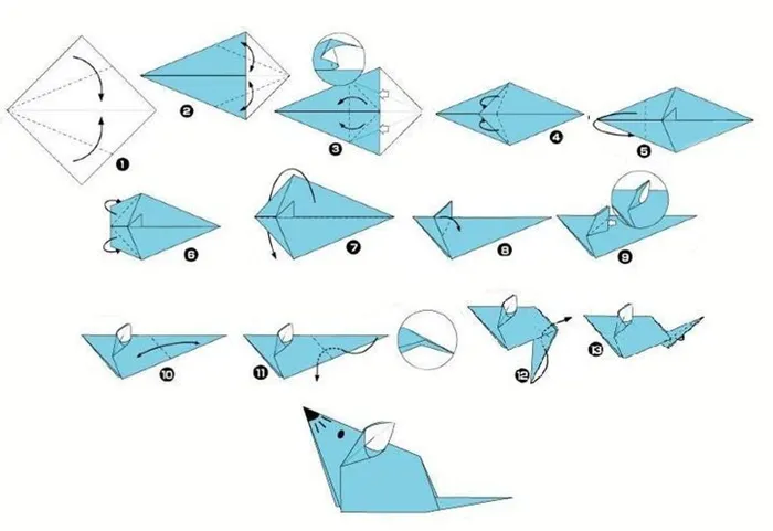 Схема сборки мышки-оригами